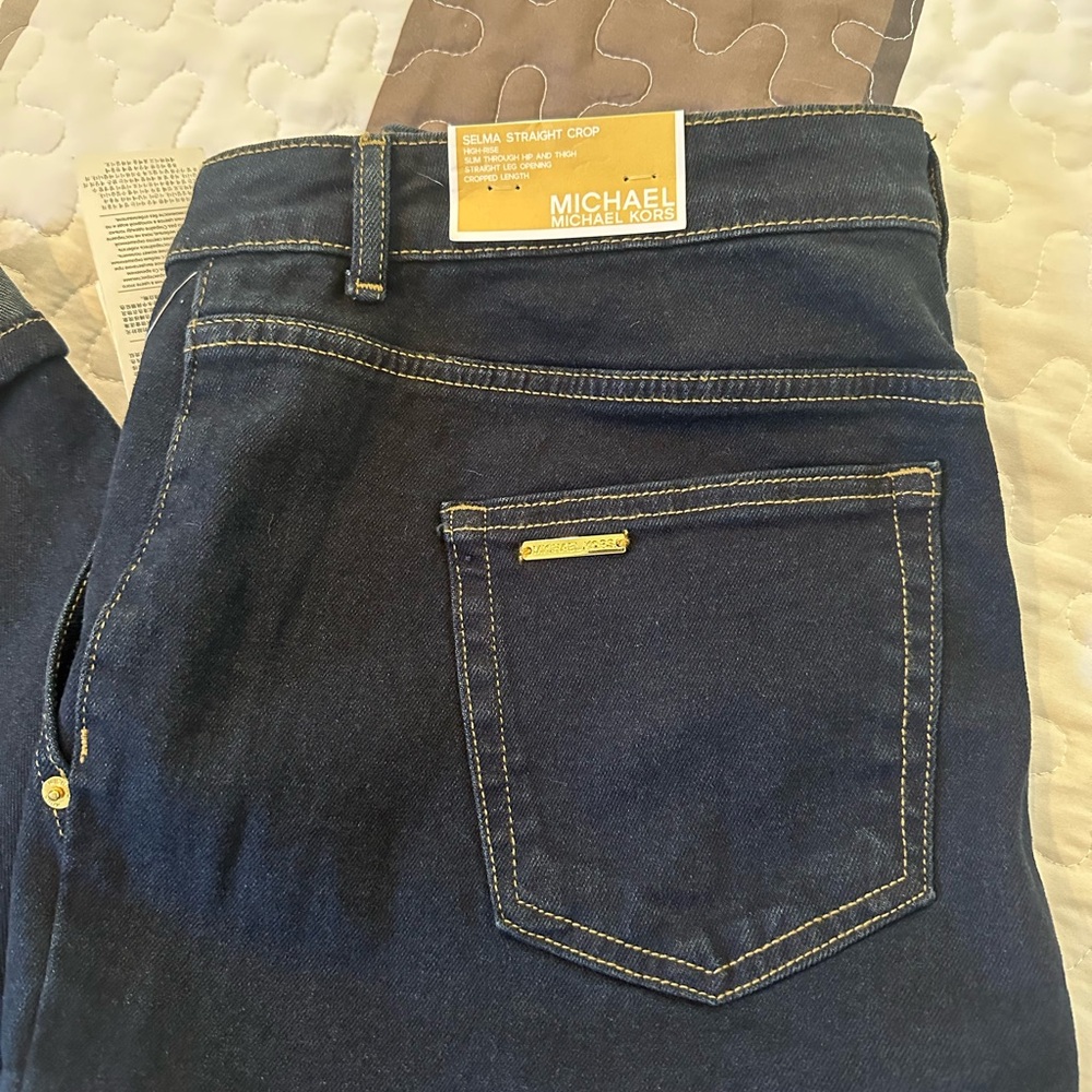 NEW Michael Kors Selma Straight Crop High-rise Women's Dark Blue Jeans 16 - Picture 7 of 7